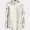 Brown / White Women’s Ralph Lauren Relaxed Fit Striped Linen Shirts