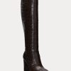 Brown Women’s Ralph Lauren Ashlynn Embossed Leather Boots