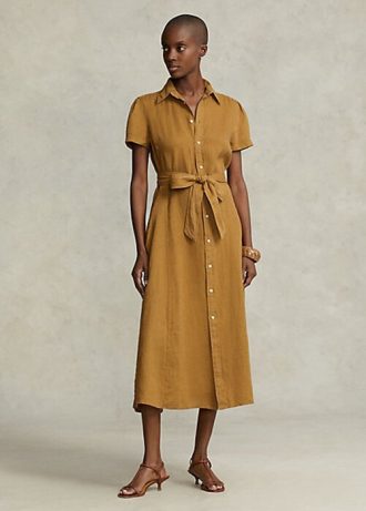 Brown Women’s Ralph Lauren Belted Linen Short- Dress