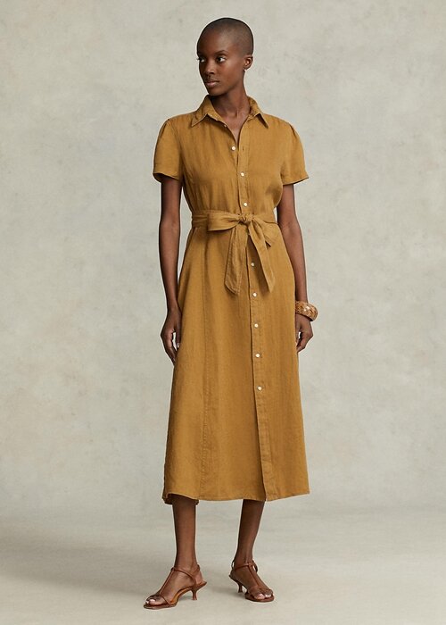 Brown Women’s Ralph Lauren Belted Linen Short-Sleevedress Dress Brown Women’s Ralph Lauren Belted Linen Short-Sleevedress Dress