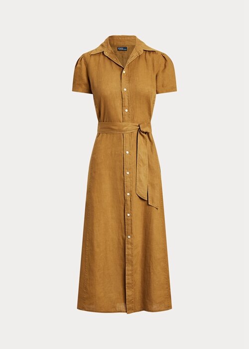 Brown Women’s Ralph Lauren Belted Linen Short-Sleevedress Dress Brown Women’s Ralph Lauren Belted Linen Short-Sleevedress Dress