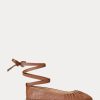 Brown Women’s Ralph Lauren Cecilia Nappa Leather Lace-Up Flat Shoes