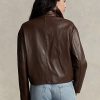 Brown Women’s Ralph Lauren Cropped Leather Bomber Jackets