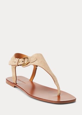 Brown Women’s Ralph Lauren Delancie Welington Calf-Suede Sandals