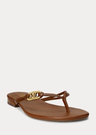Brown Women’s Ralph Lauren Emalia Nappa Leather Flip Flops