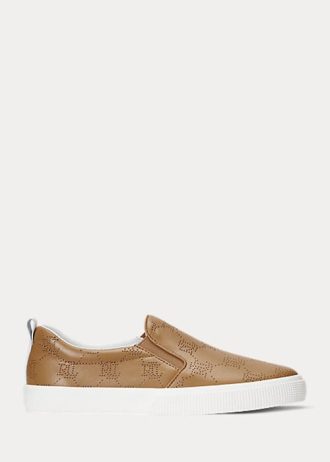 Brown Women’s Ralph Lauren Haddley Logo Leather Slip-On Sneakers