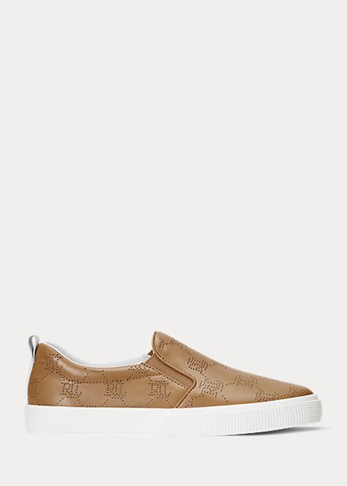 Brown Women’s Ralph Lauren Haddley Logo Leather Slip-On Sneakers Brown Women’s Ralph Lauren Haddley Logo Leather Slip-On Sneakers