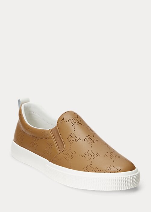 Brown Women’s Ralph Lauren Haddley Logo Leather Slip-On Sneakers Brown Women’s Ralph Lauren Haddley Logo Leather Slip-On Sneakers