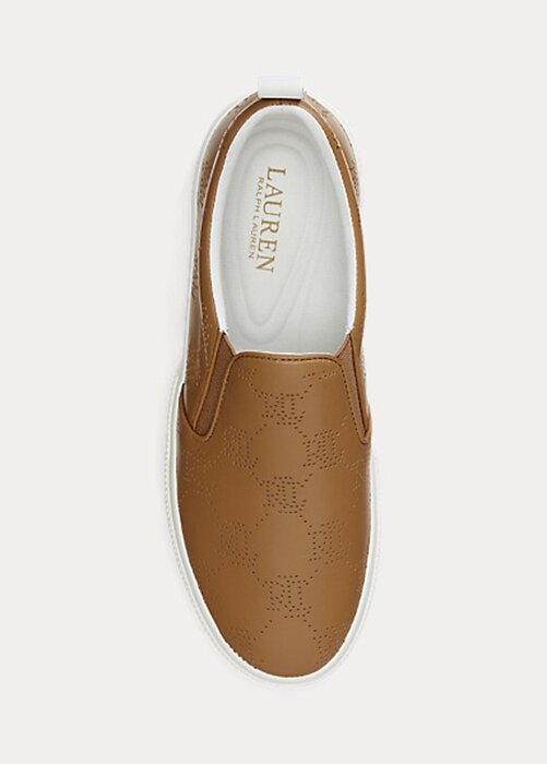 Brown Women’s Ralph Lauren Haddley Logo Leather Slip-On Sneakers Brown Women’s Ralph Lauren Haddley Logo Leather Slip-On Sneakers