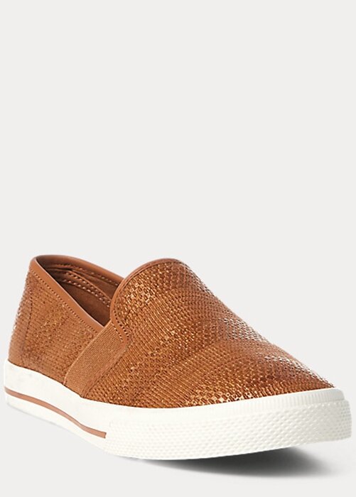 Brown Women’s Ralph Lauren Jinny Woven Slip-On Sneakers Brown Women’s Ralph Lauren Jinny Woven Slip-On Sneakers
