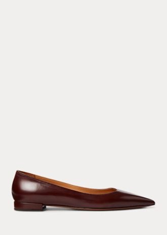 Brown Women’s Ralph Lauren Kendrya Calfskin Ballet Flat Shoes