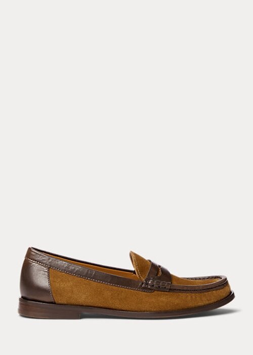 Brown Women’s Ralph Lauren Leather-Trim Suede Penny Loafers Brown Women’s Ralph Lauren Leather-Trim Suede Penny Loafers