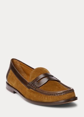 Brown Women’s Ralph Lauren Leather-Trim Suede Penny Loafers
