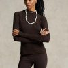 Brown Women’s Ralph Lauren Logo Jersey Long-sleeve Mockneck T Shirts Brown Women’s Ralph Lauren Logo Jersey Long-sleeve Mockneck T Shirts
