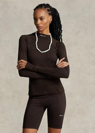 Brown Women’s Ralph Lauren Logo Jersey Long-sleeve Mockneck  T Shirts