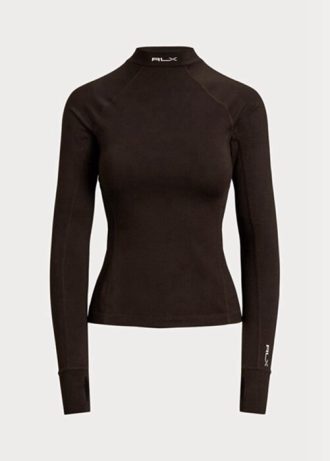 Brown Women’s Ralph Lauren Logo Jersey Long-sleeve Mockneck  T Shirts