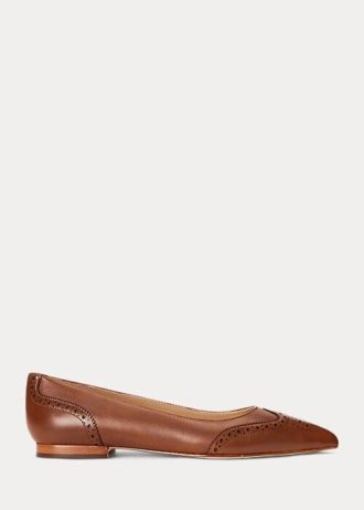 Brown Women’s Ralph Lauren Loraine Burnished Leather Ballet Flat Shoes