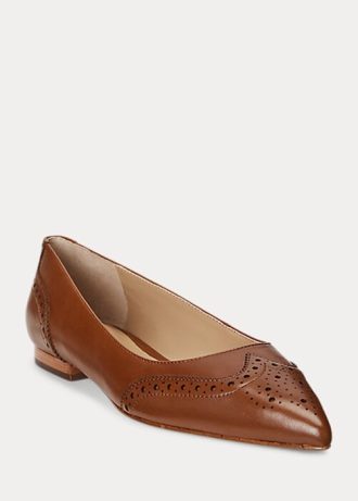 Brown Women’s Ralph Lauren Loraine Burnished Leather Ballet Flat Shoes