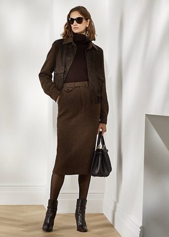 Brown Women’s Ralph Lauren Mychele Wool Herringbone Skirts