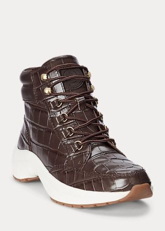 Brown Women’s Ralph Lauren Rylee Embossed Leather High-Top Sneakers