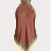 Brown Women’s Ralph Lauren Scarf-motif Mulberry Silk Halter Tops Brown Women’s Ralph Lauren Scarf-motif Mulberry Silk Halter Tops