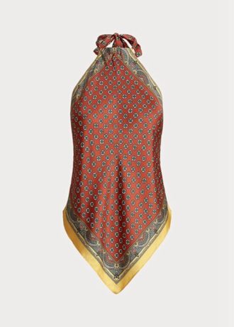 Brown Women’s Ralph Lauren Scarf-motif Mulberry Silk Halter  Tops