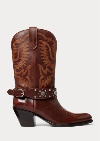 Brown Women’s Ralph Lauren Studded Calfskin Western Boots