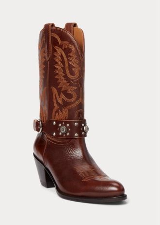 Brown Women’s Ralph Lauren Studded Calfskin Western Boots