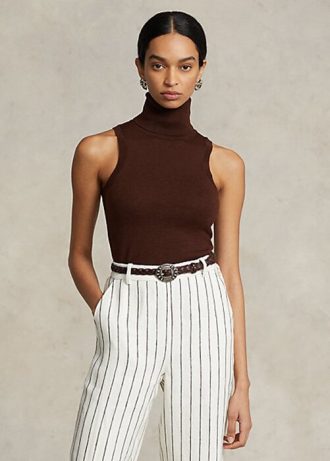 Brown Women’s Ralph Lauren Wool Sleeveless Turtleneck Sweaters