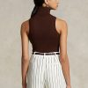 Brown Women’s Ralph Lauren Wool Sleeveless Turtleneck Sweaters