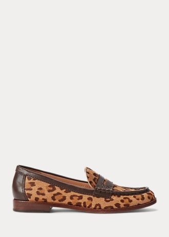 Brown Women’s Ralph Lauren Wynnie Leopard-Print Haircalf Loafers