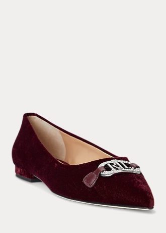 Burgundy Women’s Ralph Lauren Lilah Velvet Ballet Flat Shoes