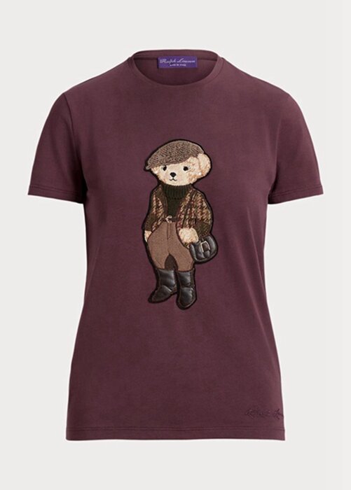 Burgundy Women’s Ralph Lauren Tweed Bear Cotton T Shirts Burgundy Women’s Ralph Lauren Tweed Bear Cotton T Shirts