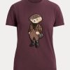 Burgundy Women’s Ralph Lauren Tweed Polo Bear Cotton T Shirts Burgundy Women’s Ralph Lauren Tweed Polo Bear Cotton T Shirts