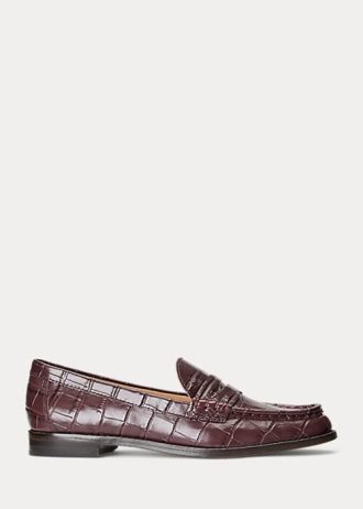 Burgundy Women’s Ralph Lauren Wynnie Embossed Leather Loafers