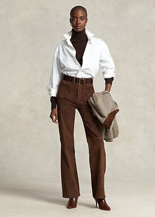 Chocolate Women’s Ralph Lauren Lambskin Suede Patch-Pocket Flare Pants Chocolate Women’s Ralph Lauren Lambskin Suede Patch-Pocket Flare Pants