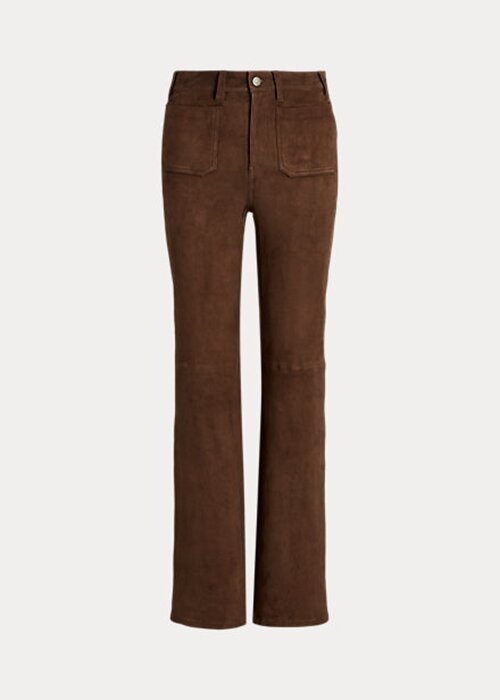 Chocolate Women’s Ralph Lauren Lambskin Suede Patch-Pocket Flare Pants Chocolate Women’s Ralph Lauren Lambskin Suede Patch-Pocket Flare Pants