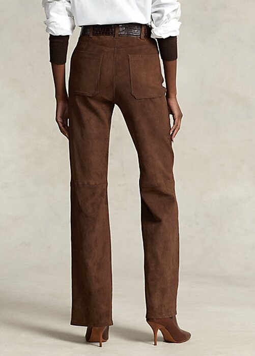 Chocolate Women’s Ralph Lauren Lambskin Suede Patch-Pocket Flare Pants Chocolate Women’s Ralph Lauren Lambskin Suede Patch-Pocket Flare Pants