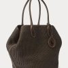 Chocolate Women’s Ralph Lauren Leather-Trim Straw Large Bellport Tote Bags