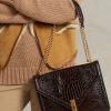 Chocolate Women’s Ralph Lauren Polo ID Croc-Embossed Envelope Chain Handbag