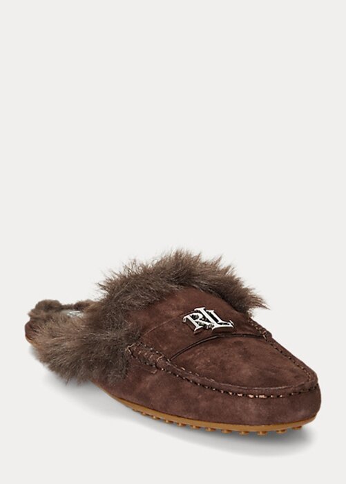 Chocolate Women’s Ralph Lauren Savanah Faux Fur-Trim Suede Flat Shoes Chocolate Women’s Ralph Lauren Savanah Faux Fur-Trim Suede Flat Shoes