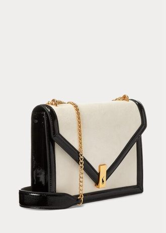 Cream/Black Women’s Ralph Lauren Polo ID Suede Envelope Crossbody Bags