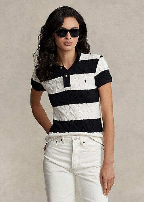 Cream / Black Women’s Ralph Lauren Slim Fit Cable-Knit Polo Shirts Cream / Black Women’s Ralph Lauren Slim Fit Cable-Knit Polo Shirts