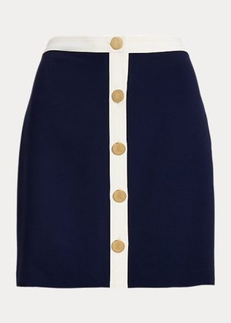 Cream / Navy Women’s Ralph Lauren Button-Front Two-Tone Crepe Pencil Skirts