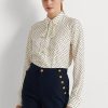 Cream / Navy Women’s Ralph Lauren Polka-Dot Tie-Neck Crepe Shirts Cream / Navy Women’s Ralph Lauren Polka-Dot Tie-Neck Crepe Shirts