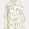 Cream / Navy Women’s Ralph Lauren Polka-Dot Tie-Neck Crepe Shirts Cream / Navy Women’s Ralph Lauren Polka-Dot Tie-Neck Crepe Shirts