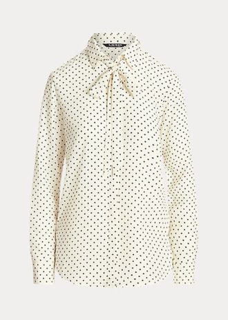 Cream / Navy Women’s Ralph Lauren Polka-Dot Tie-Neck Crepe Shirts