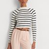 Cream / Navy Women’s Ralph Lauren Striped Cropped Mockneck Sweaters