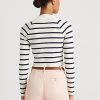 Cream / Navy Women’s Ralph Lauren Striped Cropped Mockneck Sweaters