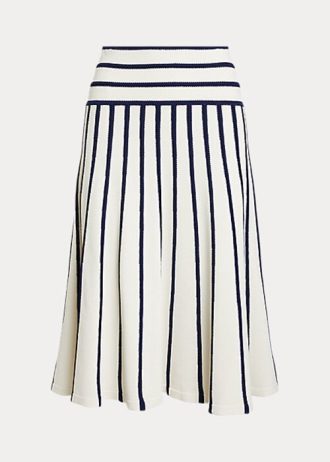 Cream / Navy Women’s Ralph Lauren Striped Knit Midi Skirts